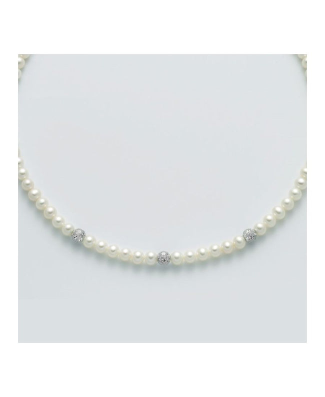 Miluna Collana Filo Di Perle e Boule in Oro bianco