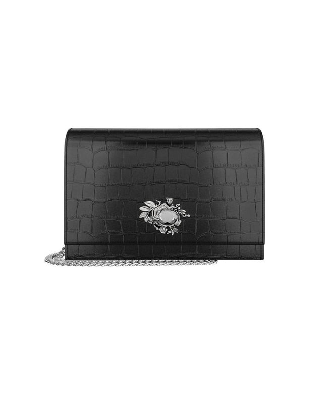 Giovanni Raspini Pochette Jungle Pelle Croco Nera