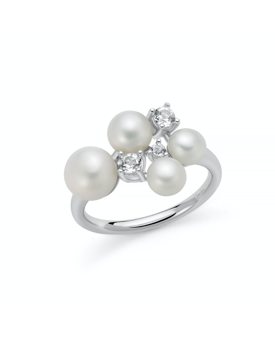 Miluna Anello in Argento con Perle e Topazi Bianchi