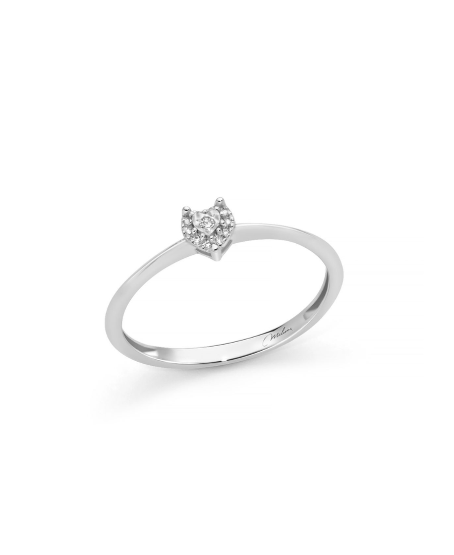Miluna Anello in Oro Bianco 9Kt con Cuore e Diamanti