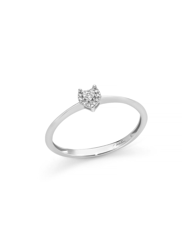 Miluna Anello in Oro Bianco 9Kt con Cuore e Diamanti