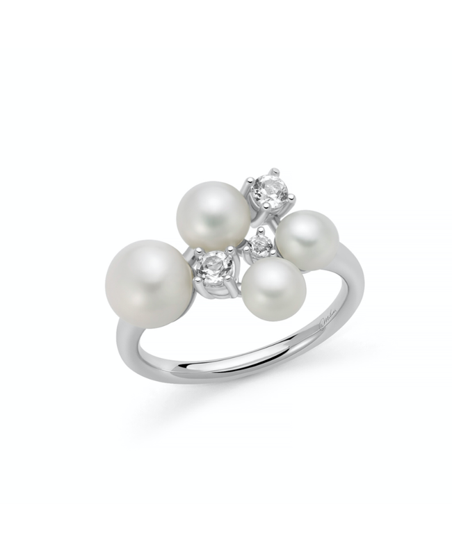 Miluna Anello in Argento con Perle e Topazi Bianchi