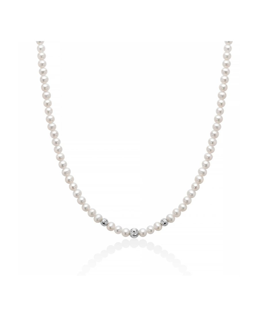 Miluna Collana Filo di Perle con Boule in Oro Bianco