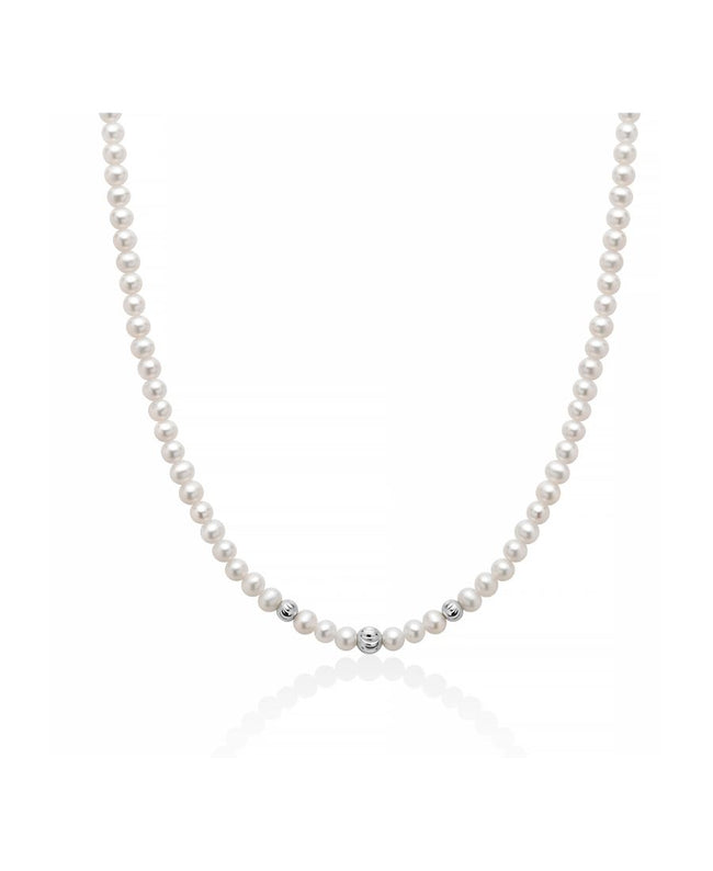 Miluna Collana Filo di Perle con Boule in Oro Bianco