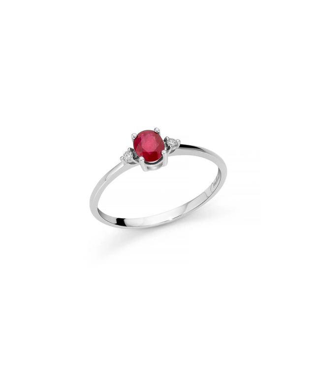 Miluna Anello in Oro Bianco con Rubino Ovale e Diamanti