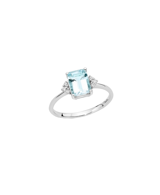 Miluna Anello Acquamarina Ottagonale e Diamanti