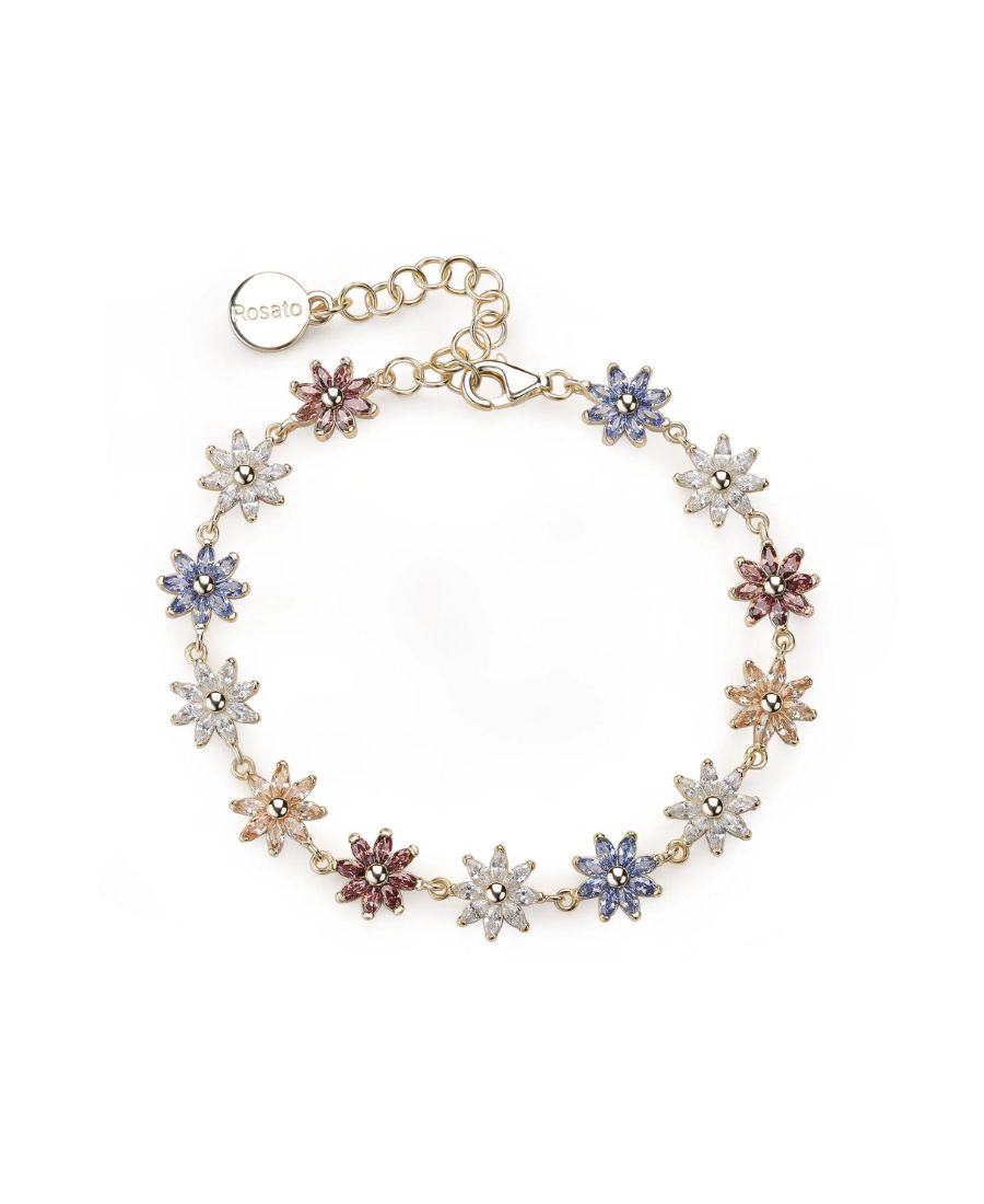 Rosato Bracciale Morbido Fiori Colorati Gaia Dorato