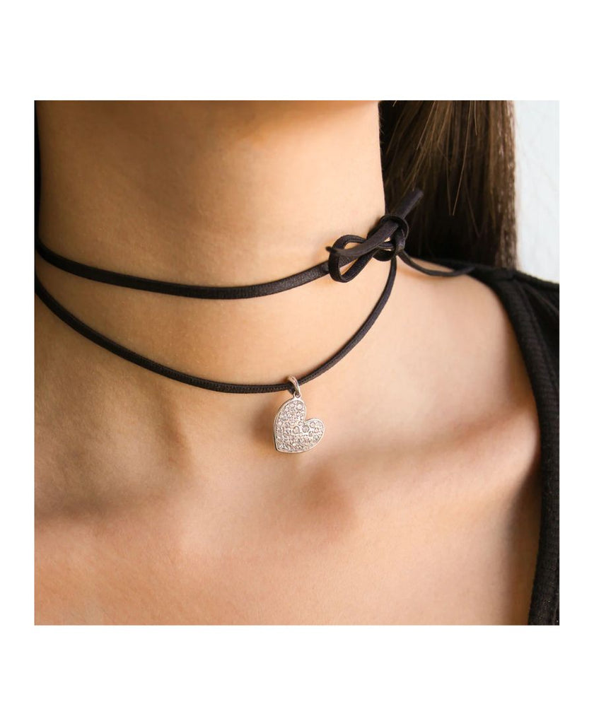 Rue Des Mille Ciondolo con Choker Nero Cuore Pavè Oversized Stardust Ten