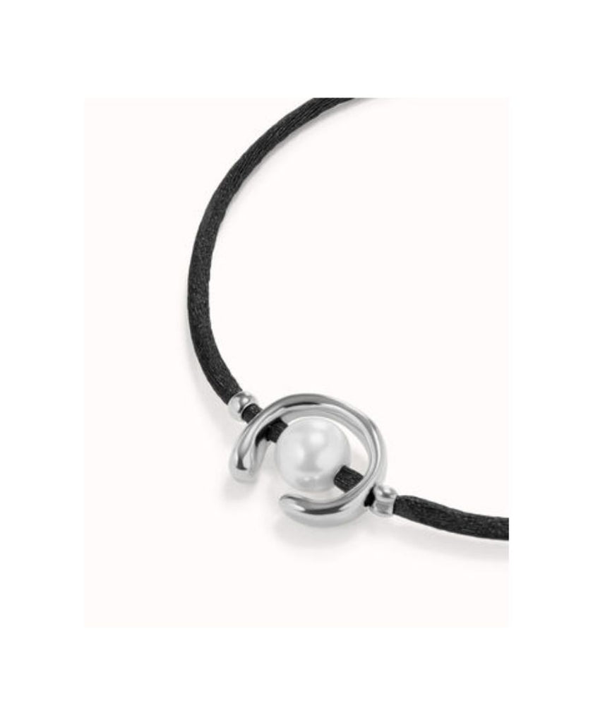 UNO de 50 Bracciale in Filo Nero con Perla placcato Argento