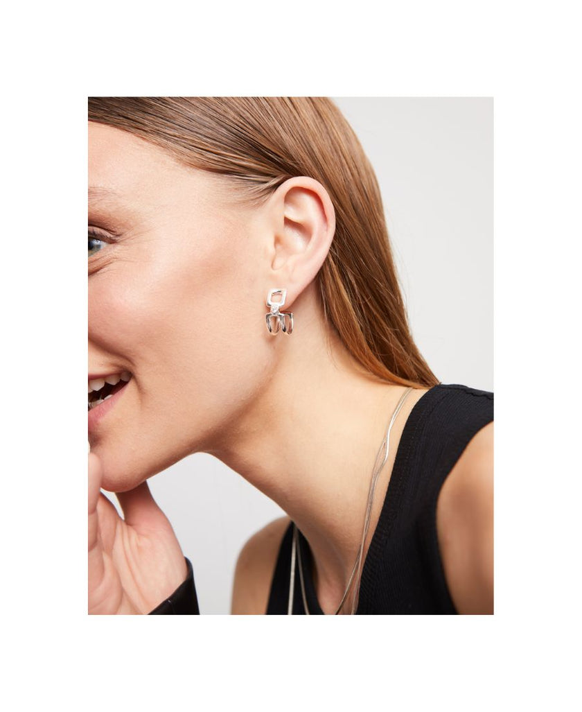 UNO DE 50 Orecchini a Cerchio Doppio Placcati Argento Sterling con Topazio Bianco