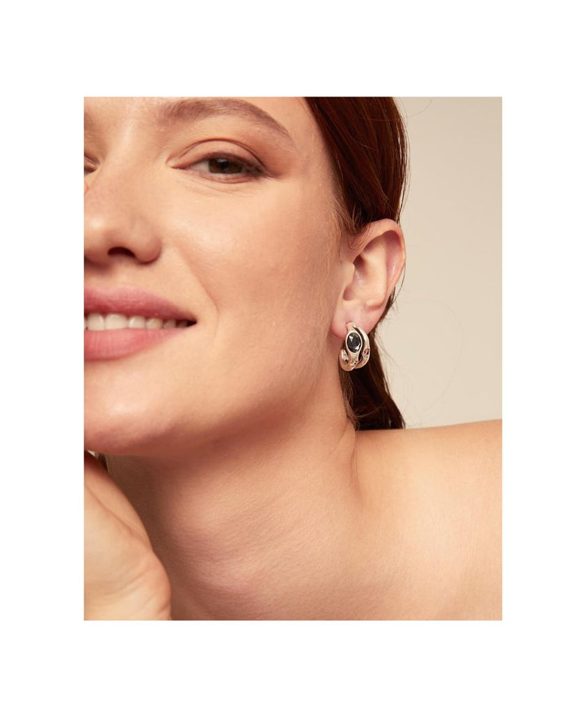 UNO DE 50 Orecchini Placcati Argento Sterling con Cristallo Nero