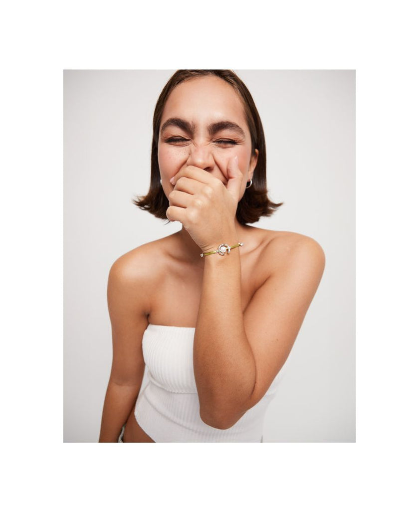 UNO de 50 Bracciale in Filo Verde Lima con Perla placcato Argento