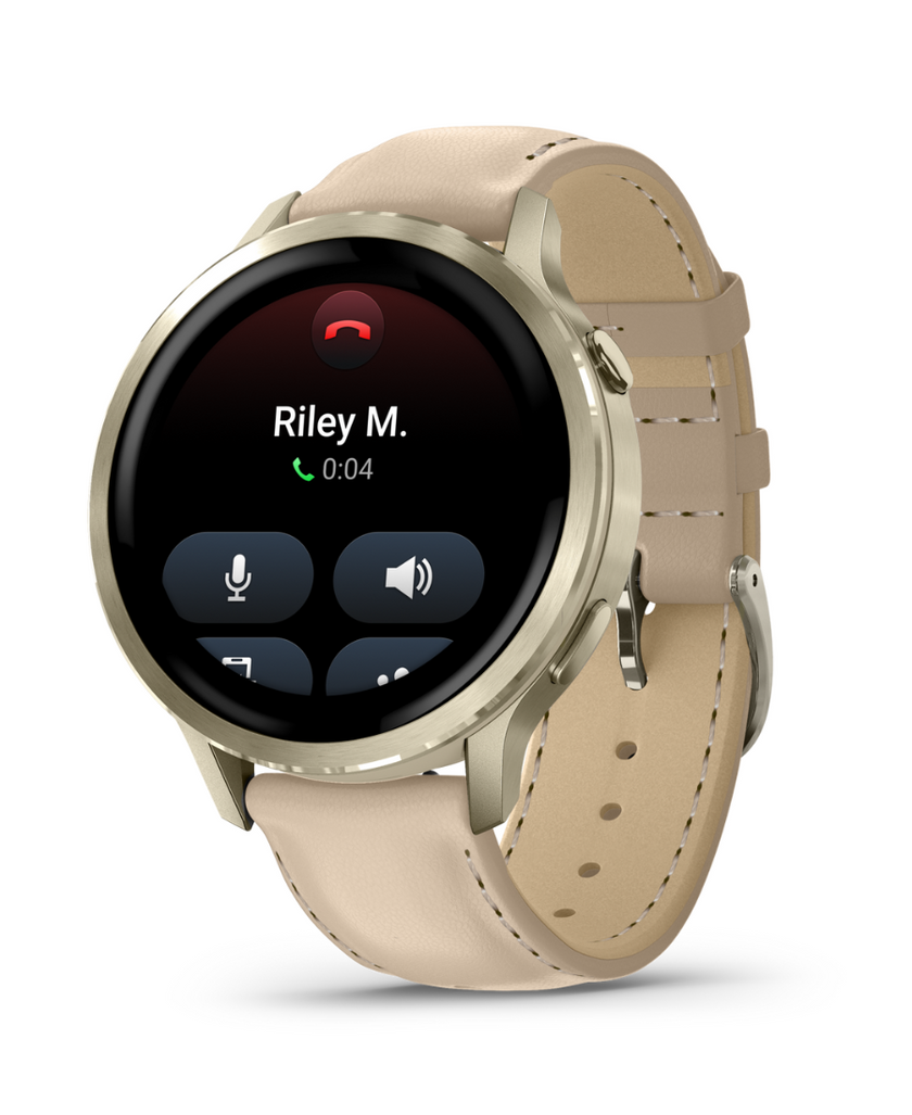Garmin Venu® 4 - 41 mm, con cinturino in pelle Beige Chiaro