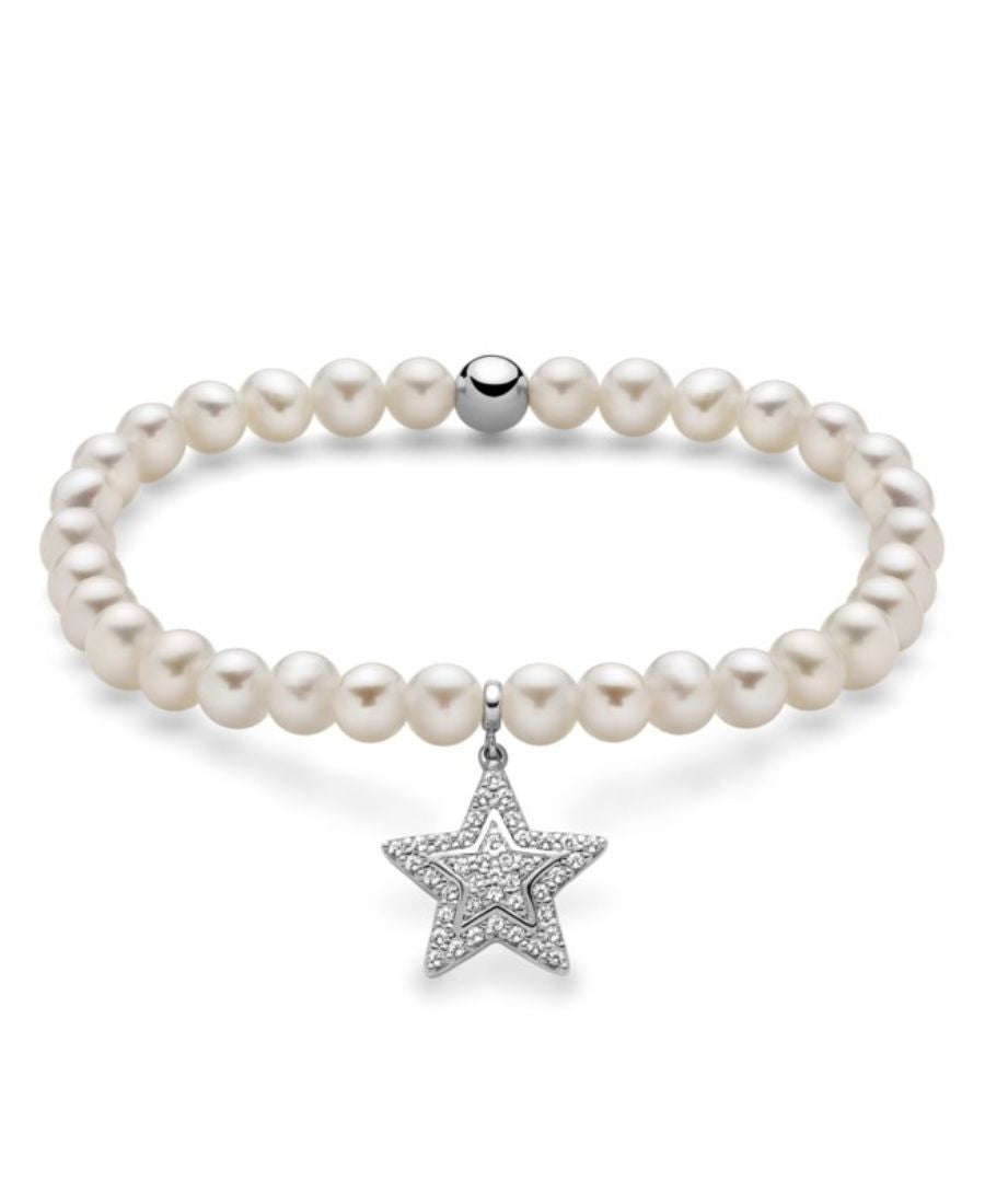 Miluna Bracciale di Perle e Ciondolo con Topazi Elastico