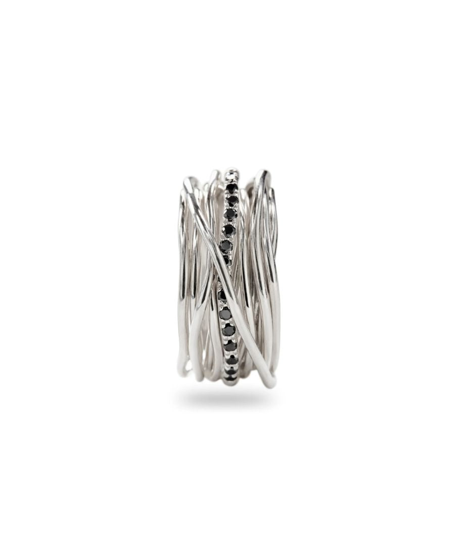 Filodellavita Anello Classic 13 Fili in Argento e Diamanti Black