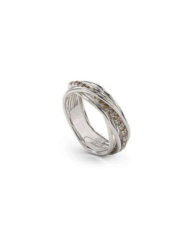Filodellavita Anello Classic 7 Fili Argento e Diamanti Brown