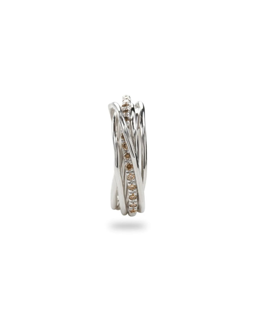 Filodellavita Anello Classic 7 Fili Argento e Diamanti Brown
