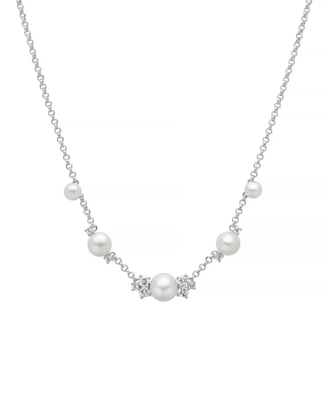 Miluna Collana Andromeda in Argento con Perle e Topazi Bianchi