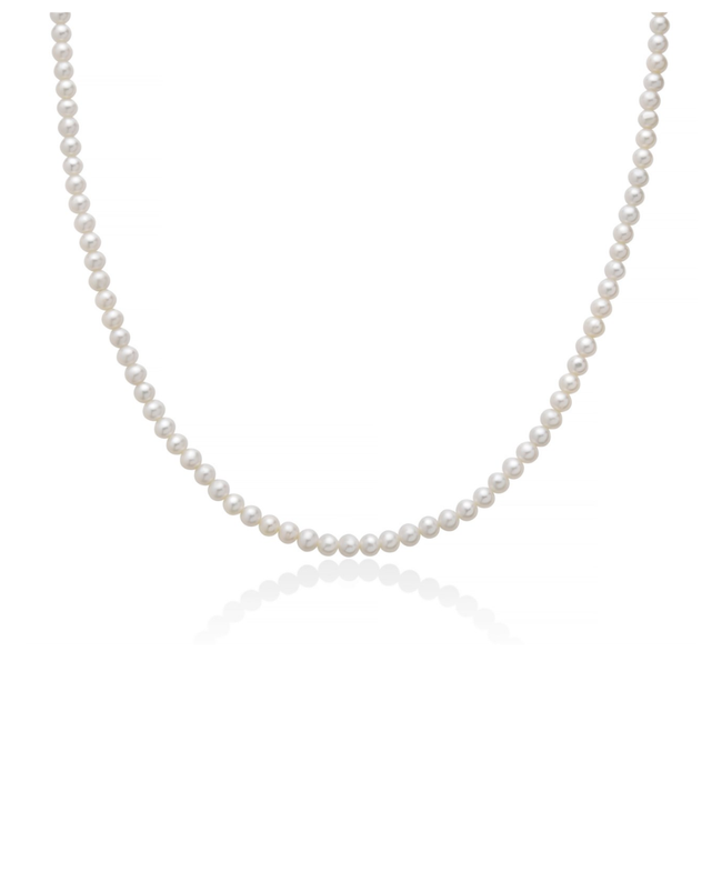 Miluna Collana Filo di Perle in Oro Bianco 4-4,5 mm