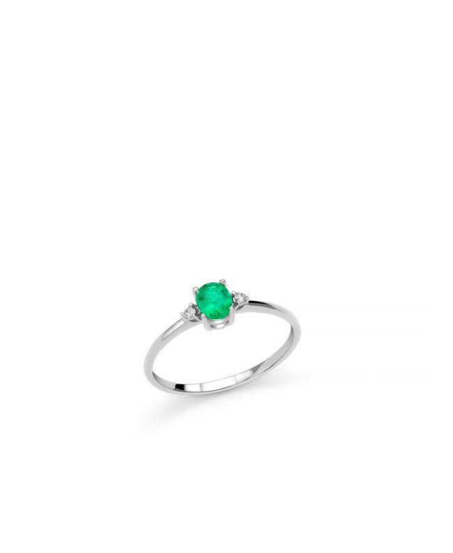 Miluna Anello in Oro Bianco con Smeraldo e diamanti