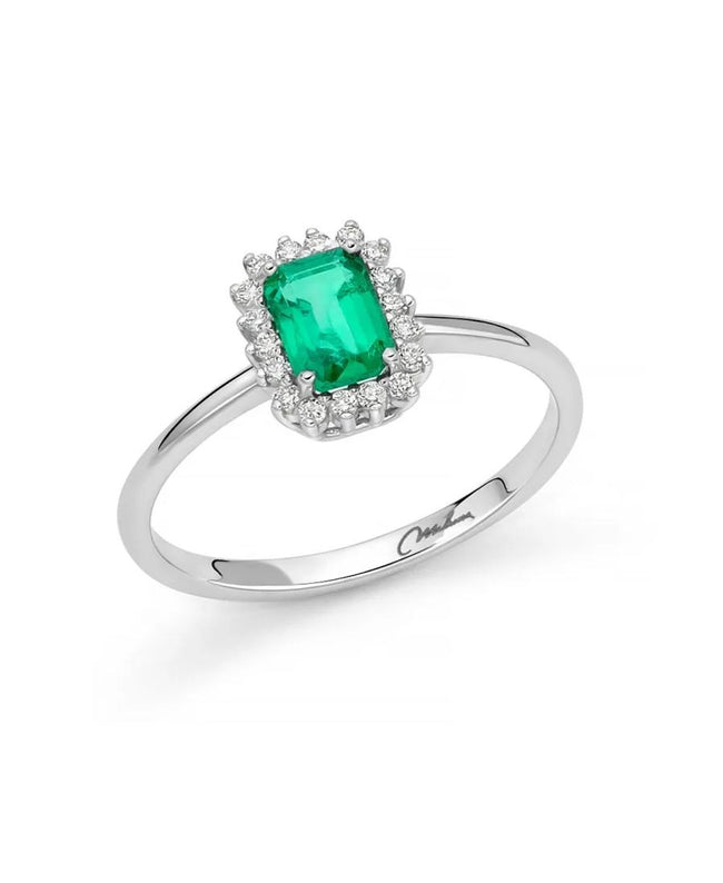 Miluna Anello in Oro Bianco con Smeraldo e diamanti