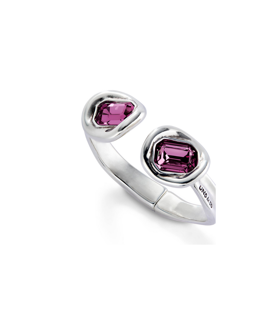 UNOde50 Bracciale rigido placcato argento sterling e due cristalli rosa