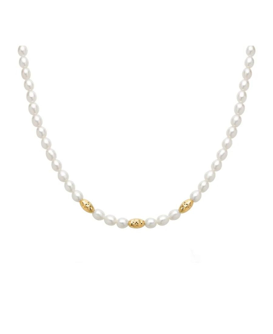 Collana Filo di Perle Miluna con Elementi in Argento Dorato