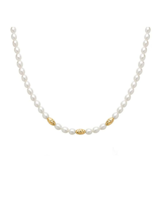 Collana Filo di Perle Miluna con Elementi in Argento Dorato