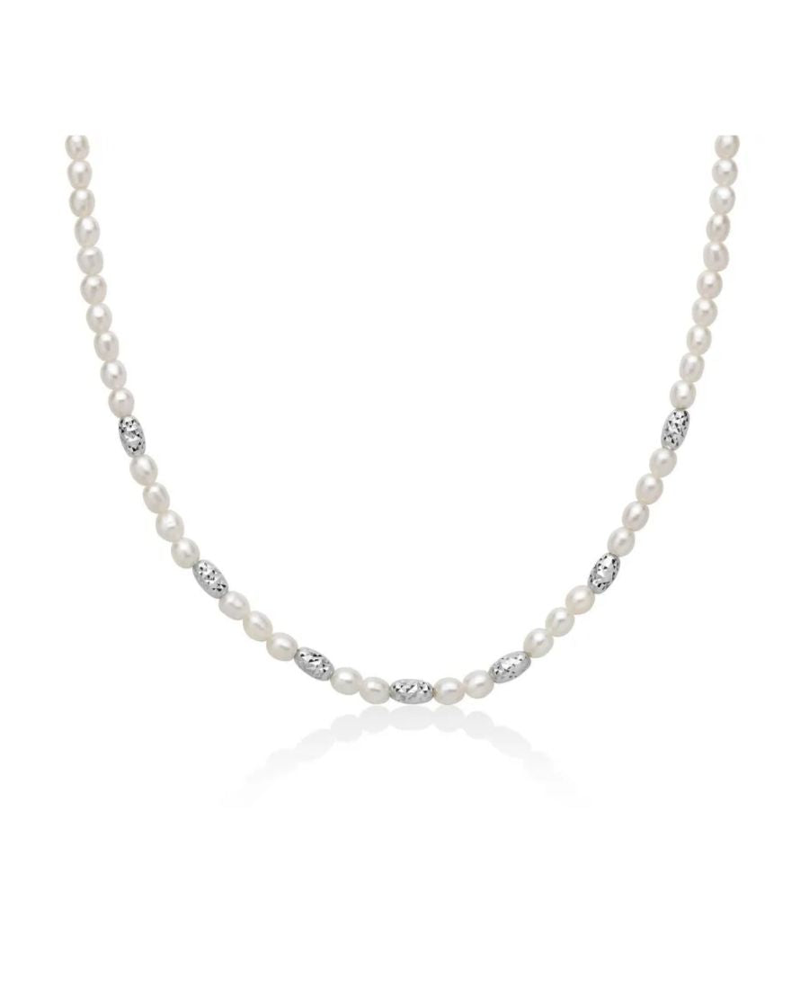 Collana Filo di Perle Miluna con Elementi in Argento Diamantati