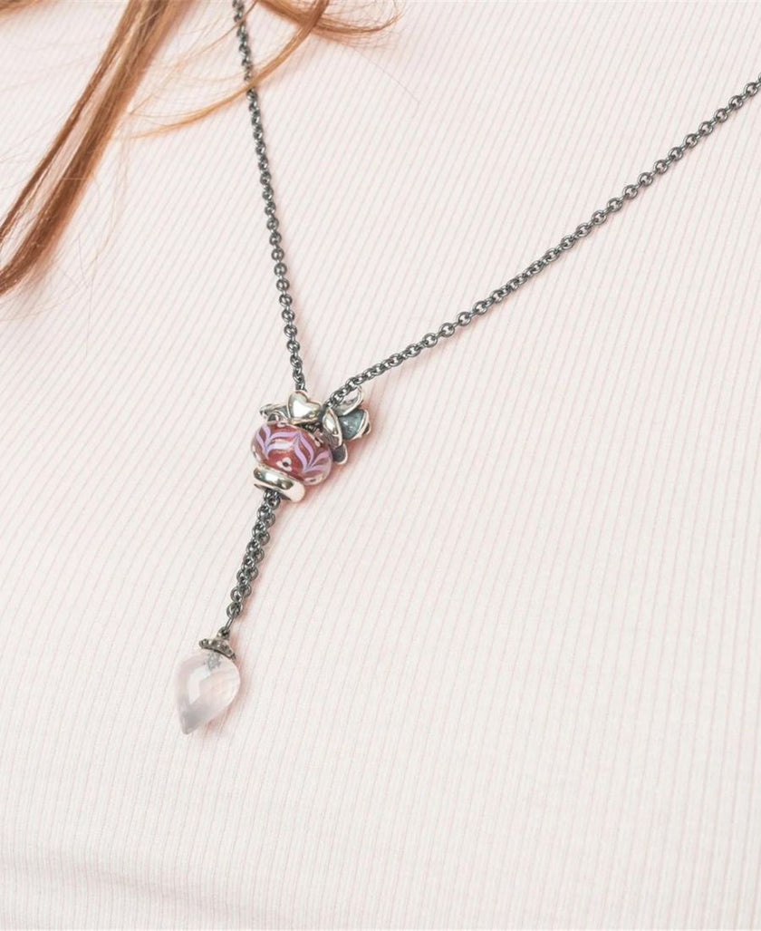 Trollbeads Collana d'Argento con Quarzo Rosa