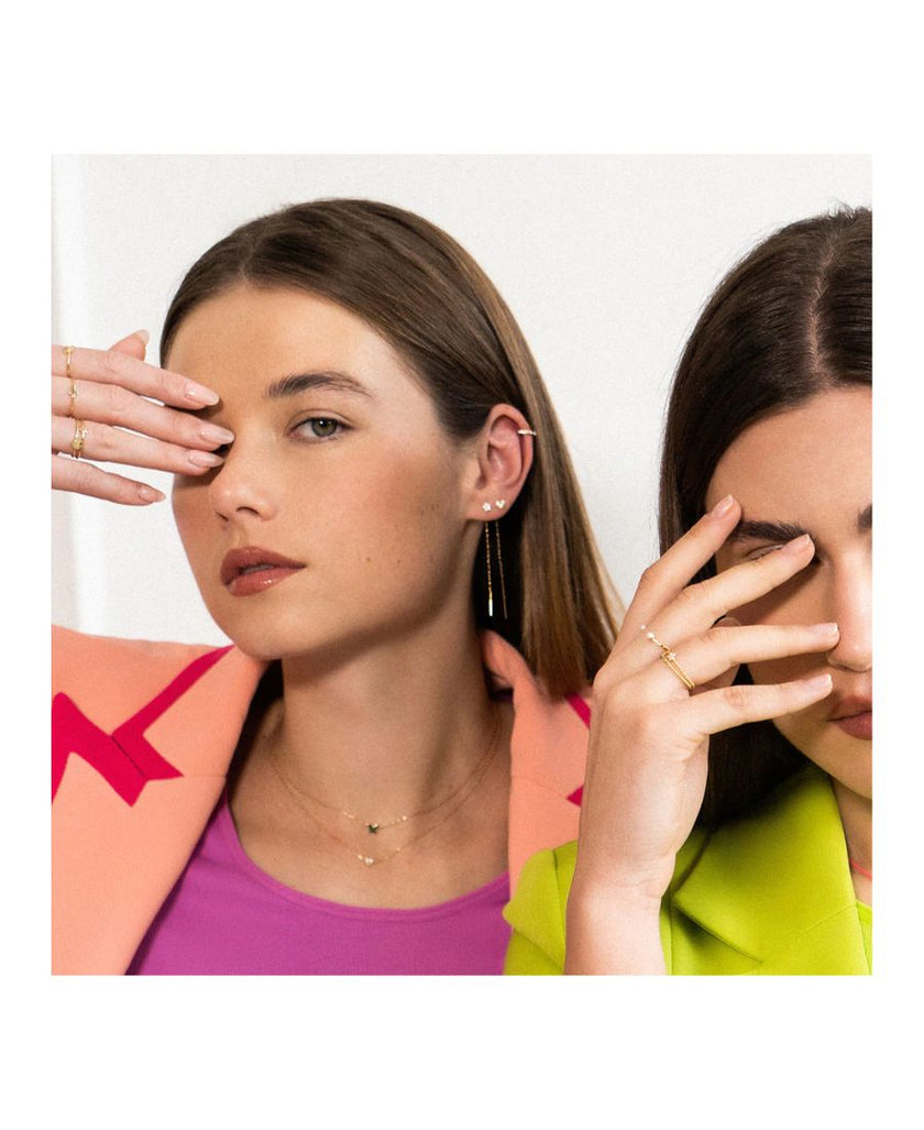 Rue Des Mille Mono Orecchino Cuore Catenella e Diamanti Lab Grown - Oro18Kt