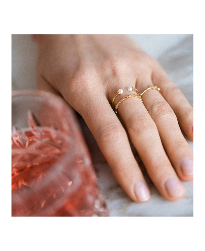 Rue Des Mille Anello Contrarié Perle e Diamanti Lab Grown - Oro18Kt