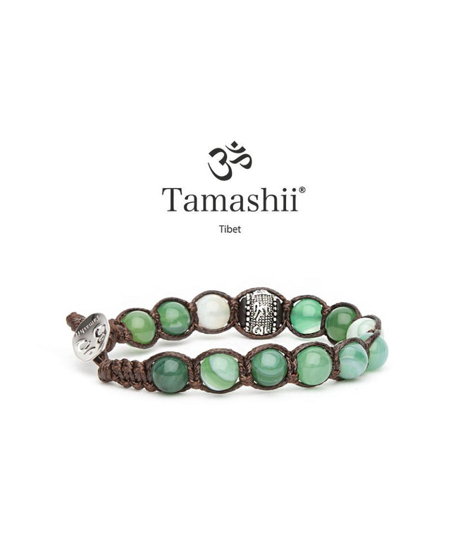 Tamashii Bracciale Ruota della Preghiera Agata Verde striata